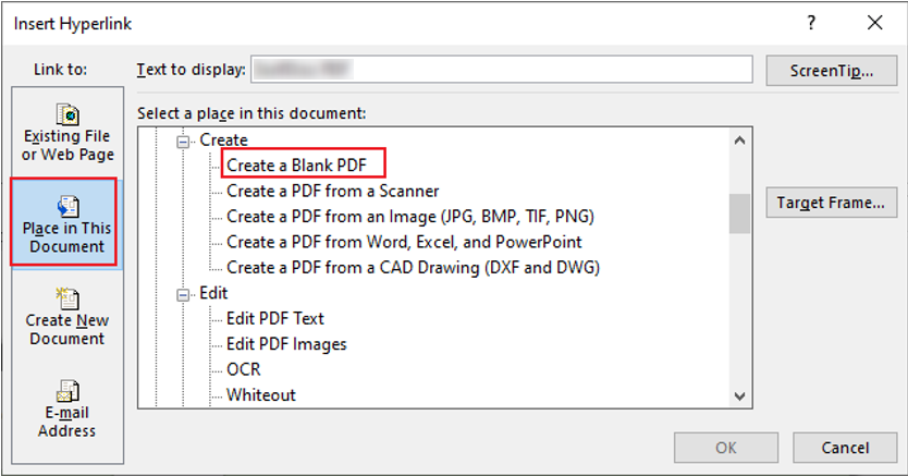 Go to the Place in This Document section to link to a specific place in the PDF file in Microsoft Word
