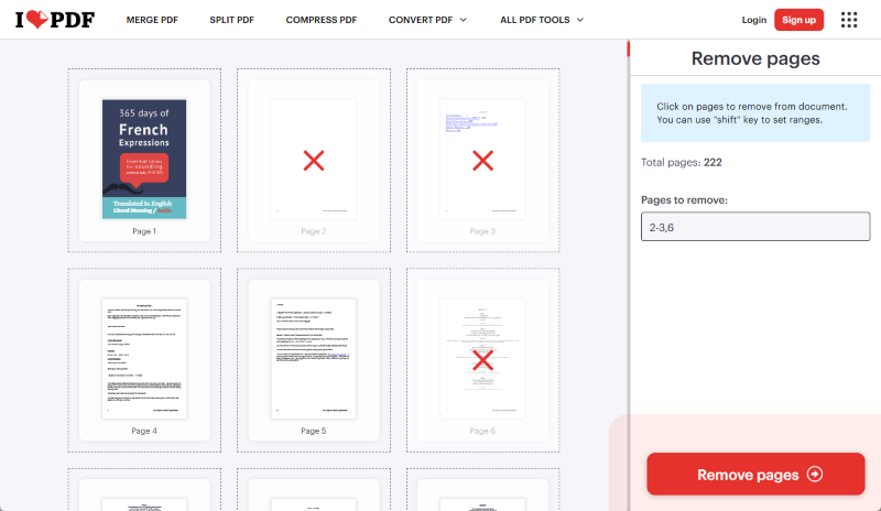 iLovePDF Delete Pages