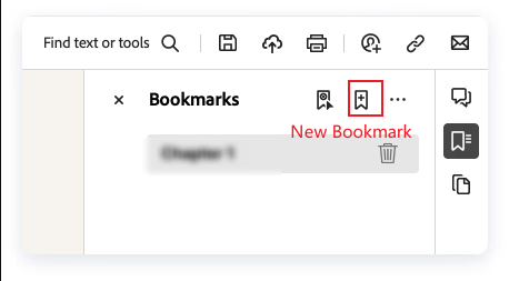 Click the New Bookmark icon in Adobe Acrobat