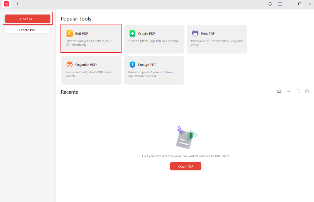 Click the Edit PDF option or the Open PDF file to upload the target PDF into JOPDF for editing