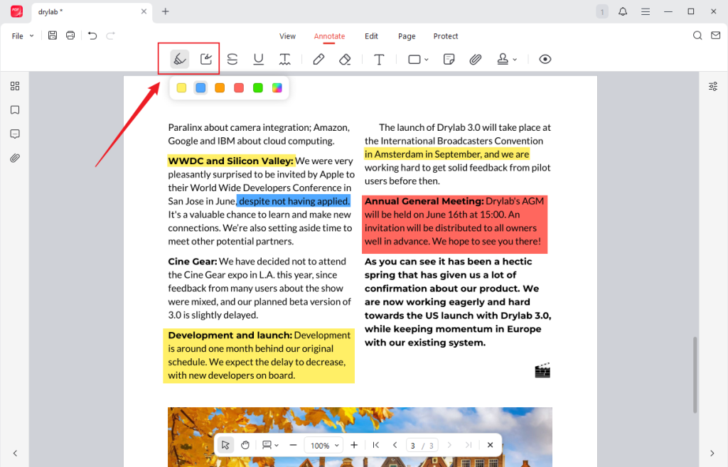 Click the Highlight or Highlight Area option to highlight text or area in JOPDF