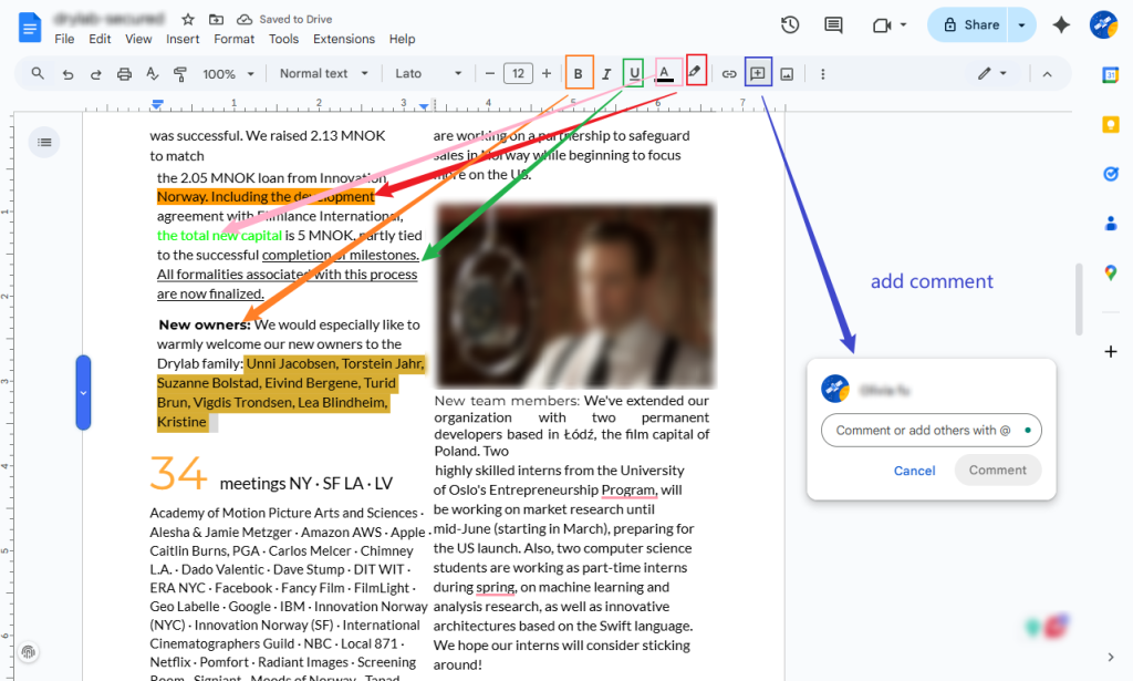 Add different annotations to the PDF in Google Docs