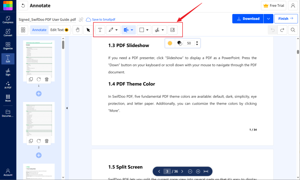 Add annotations to a PDF in Smallpdf