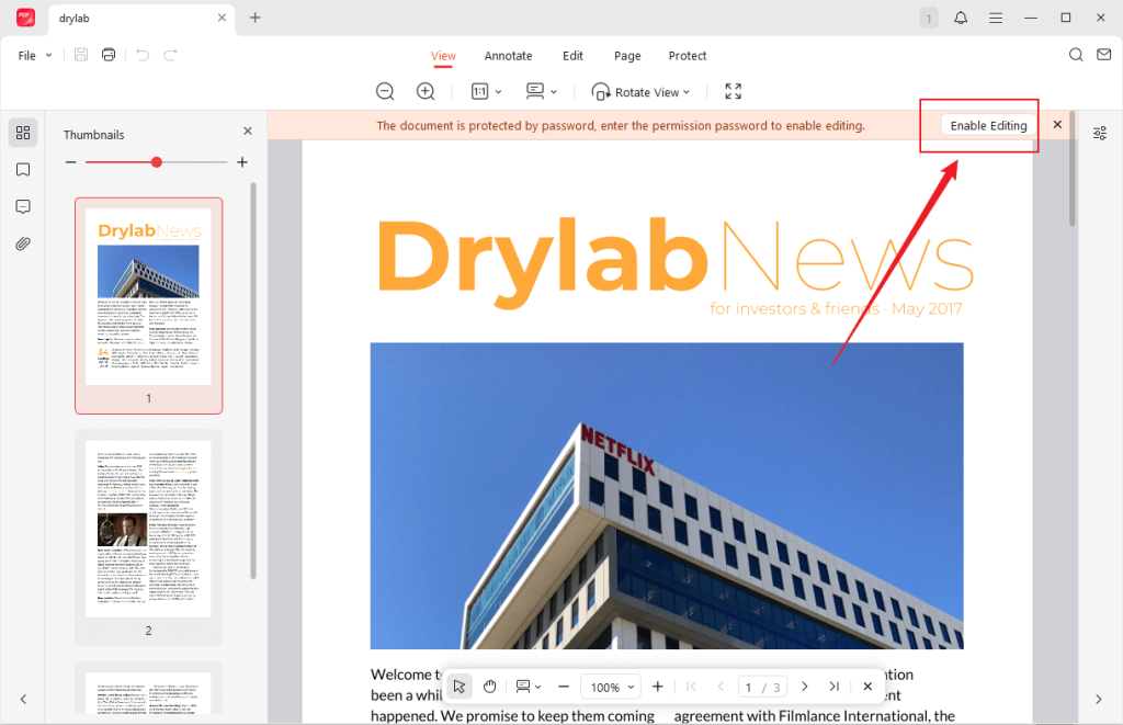 Click the Enable Editing tab in JOPDF if you know the permission password