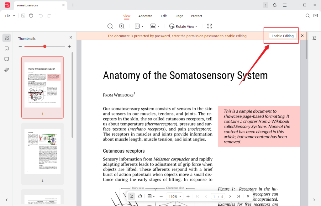 Click the Enable Editing button in JOPDF