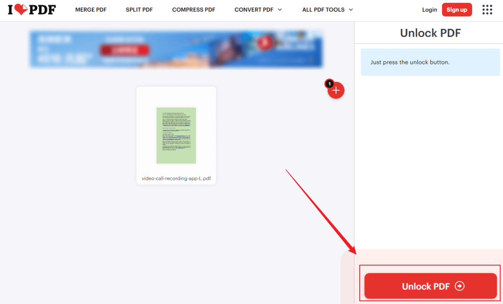 Click the Unlock PDF button in iLovePDF