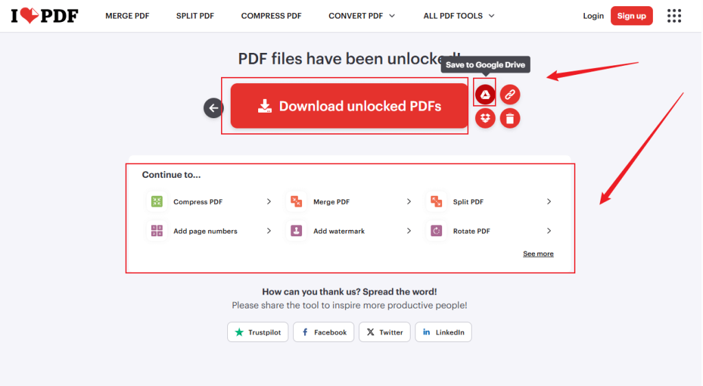 Click the Download button to save the unlocked PDF file in iLovePDF