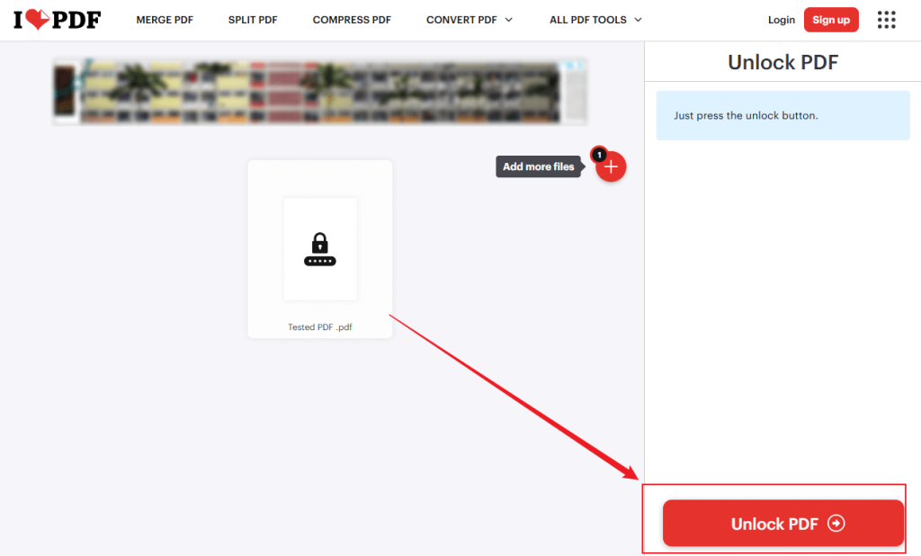 Click the Unlock PDF button in iLovePDF