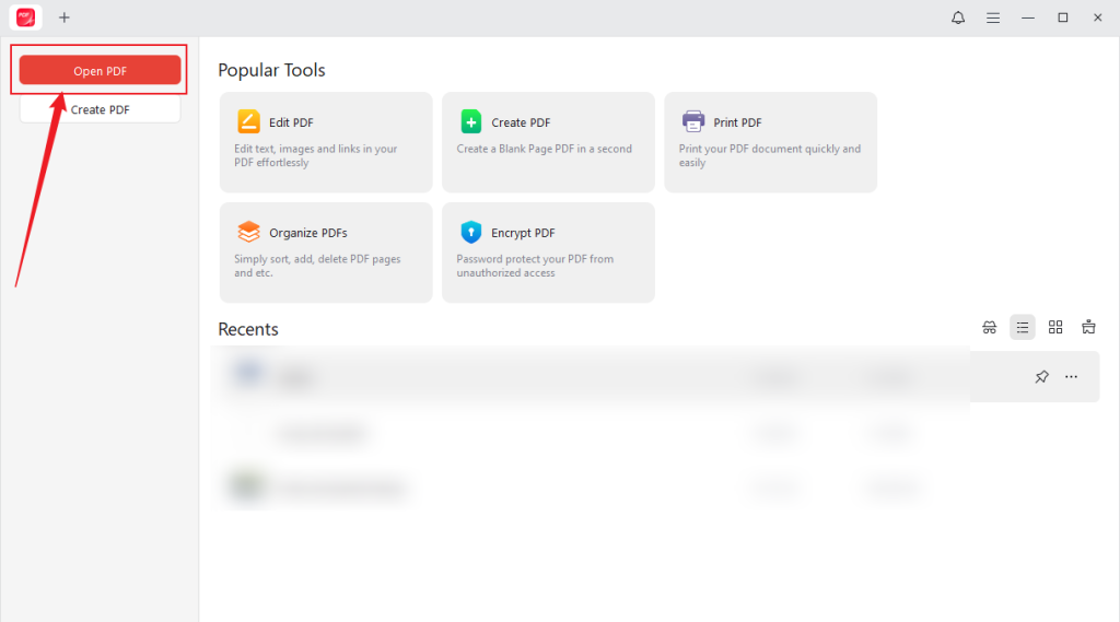 Click Open PDF to import the target PDF file into JOPDF