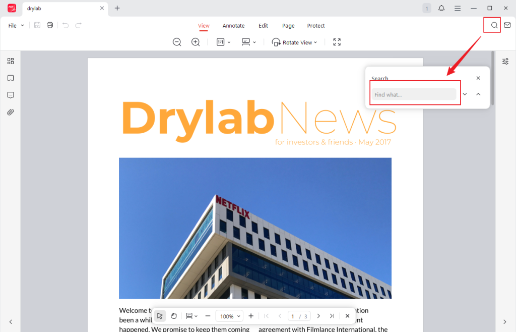 Click the Search icon in JOPDF