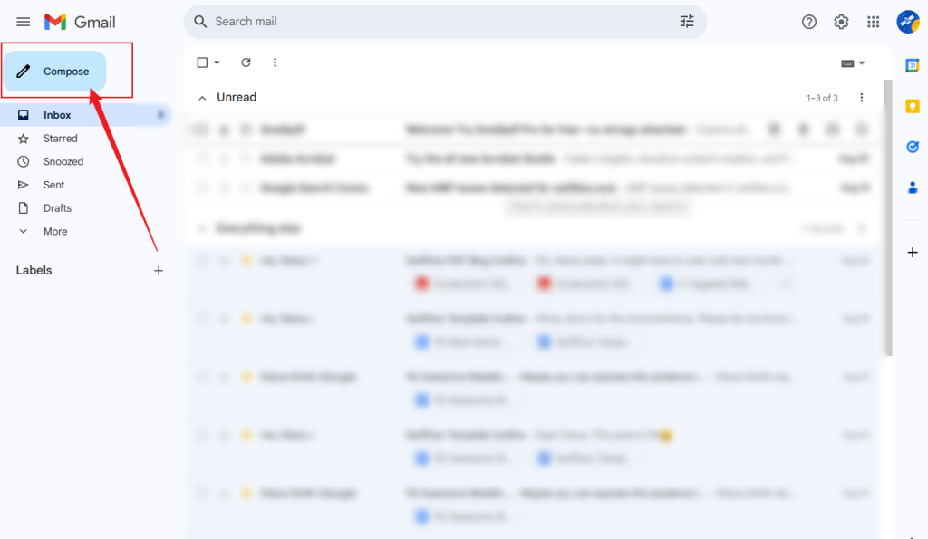 Click the Compose button to start a new email in Gmail