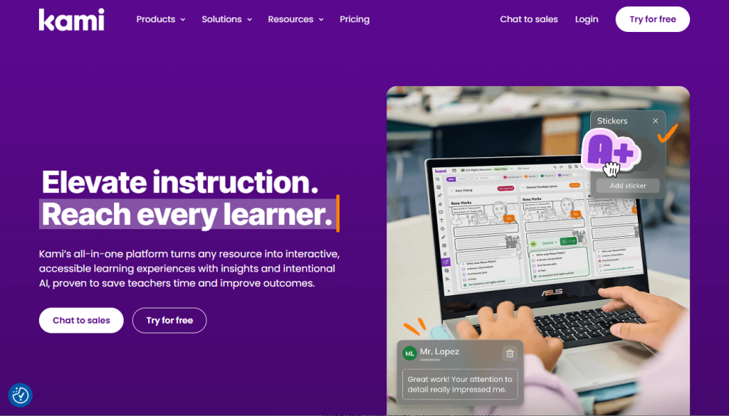 The online website page of Kami