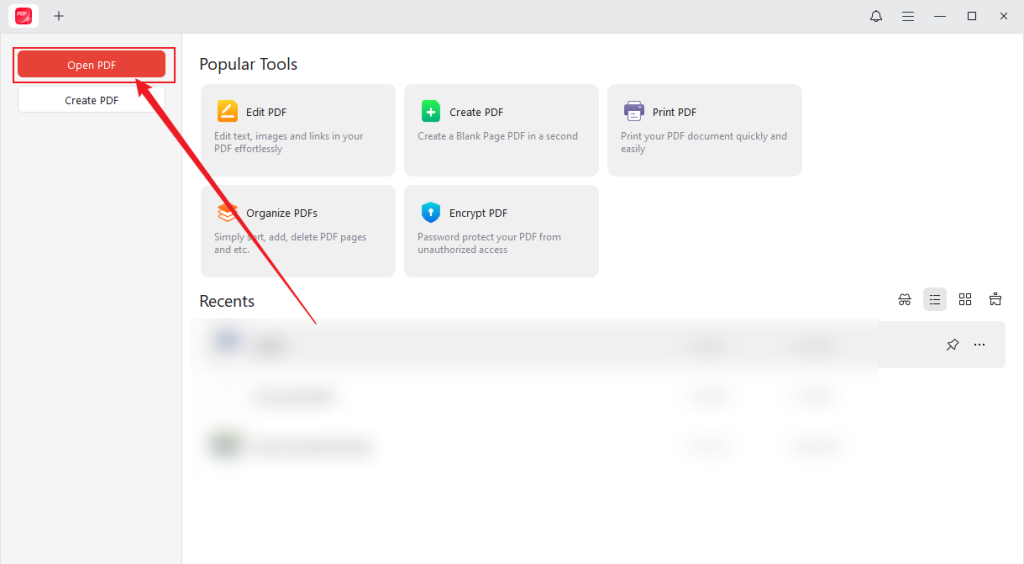 Click Open PDF to upload the target PDF document into JOPDF
