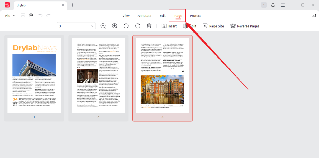 Go to the Page tab and directly drag and drop the PDF page to the target place in JOPDF