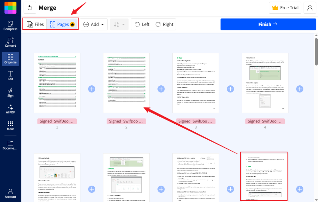 Go to Pages and rearrange PDF pages in Smallpdf
