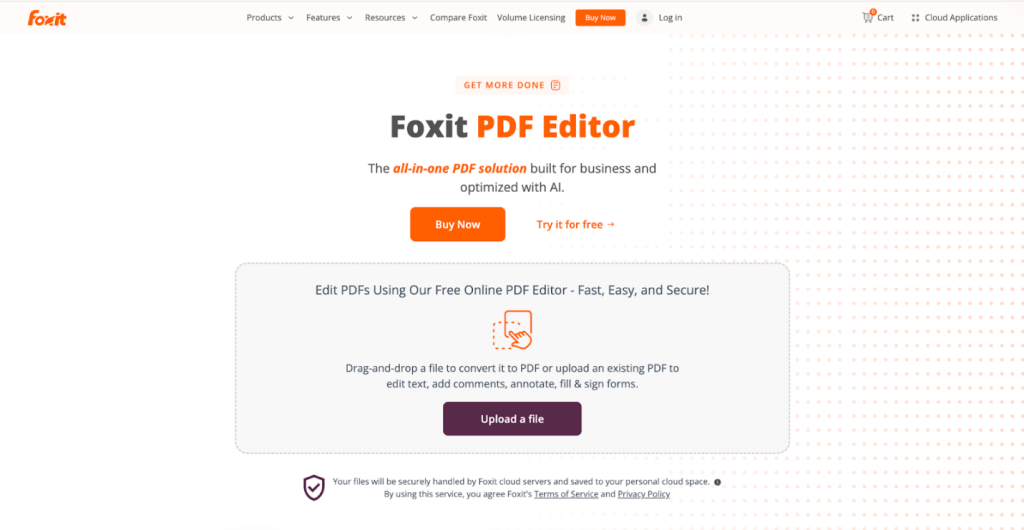 The website page of Foxit PDF Editor