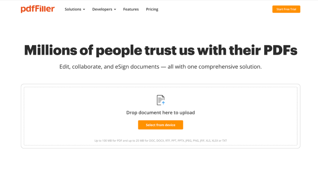 The interface of pdfFiller