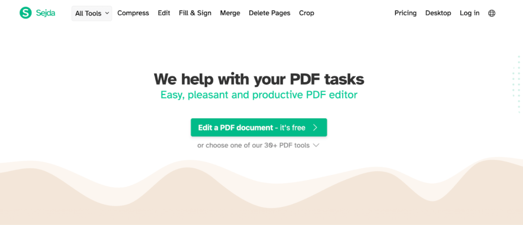 The main interface of Sejda