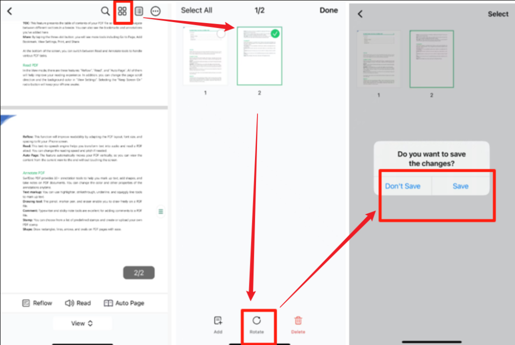 Rotate a PDF page to landscape in SwifDoo PDF on your mobile