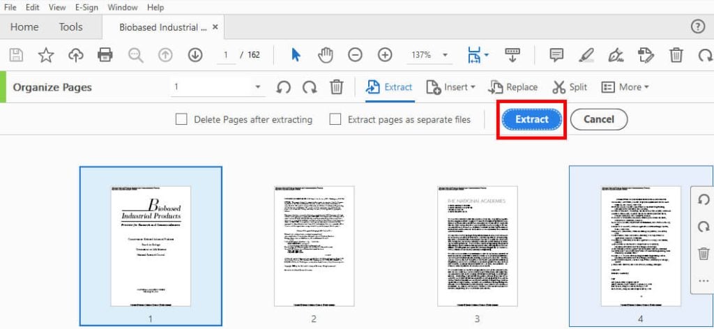 Extract Pages in Adobe