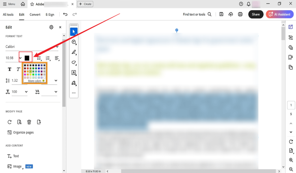 Click the color icon to select a preferred color in Adobe Acrobat