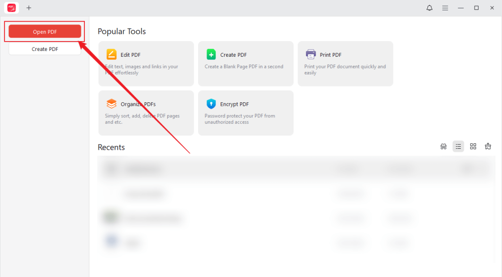 Click Open PDF to upload your secured PDF into JOPDF