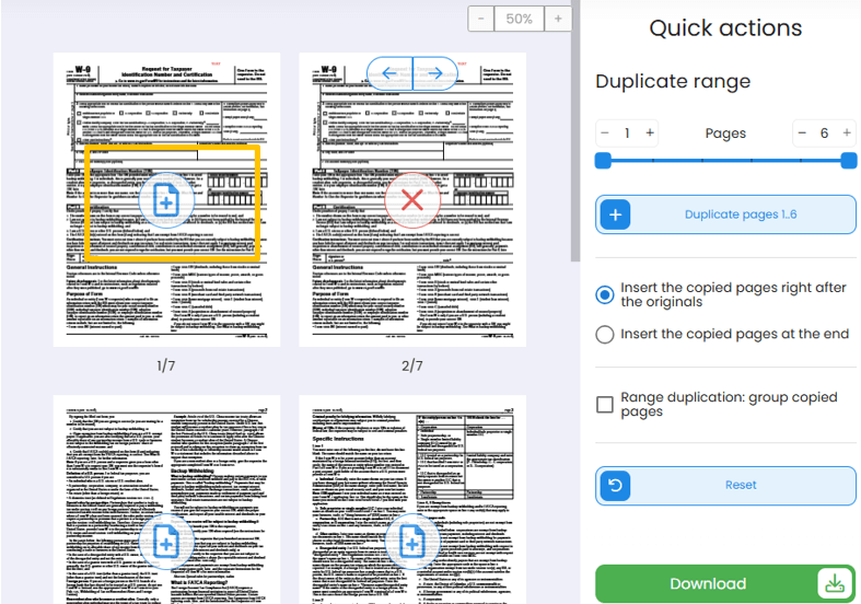 Duplicate Pages in PDF with the Online Visual PDF 2