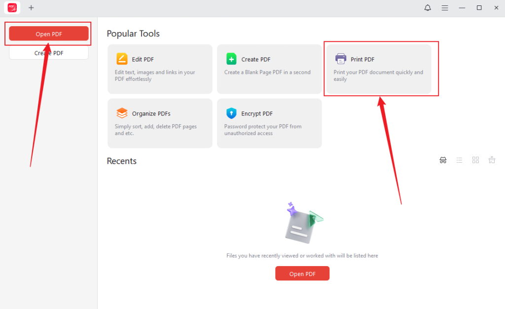 Click the Open PDF or Print PDF option to upload your PDF file in JOPDF