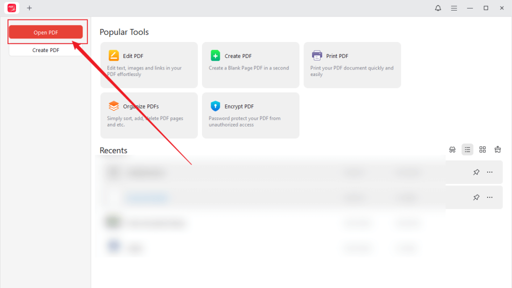 Click Open PDF to upload your PDF into JOPDF