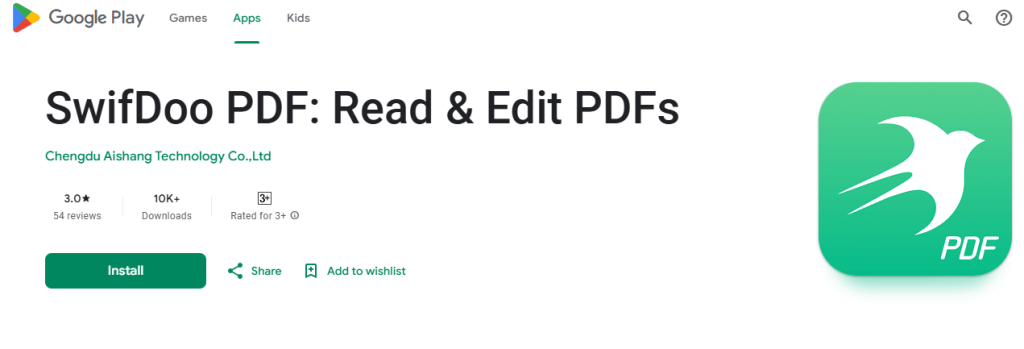 SwifDoo PDF for Android in the Google Play Store