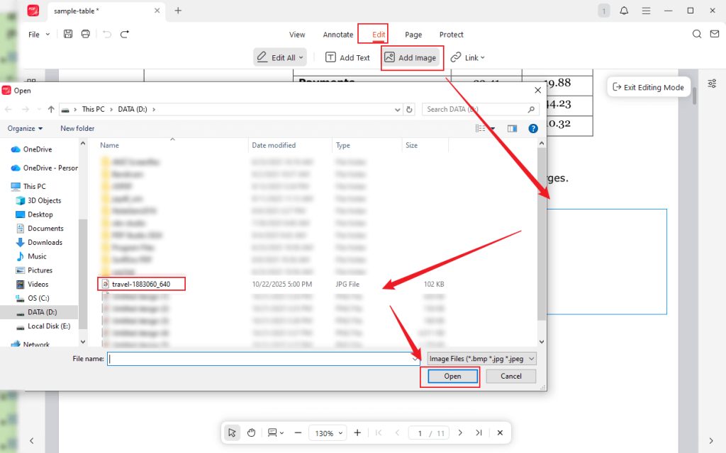 Click the Add Image option under the Edit to add a logo image into the PDF in JOPDF