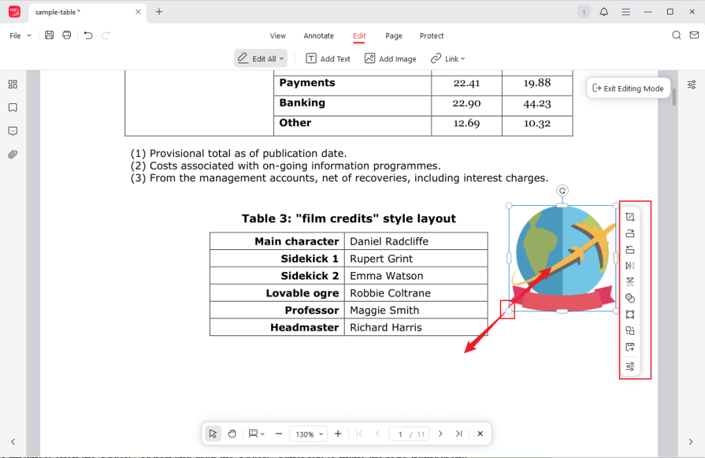 Adjust the size of the logo and use the editing feature to edit the logo in JOPDF