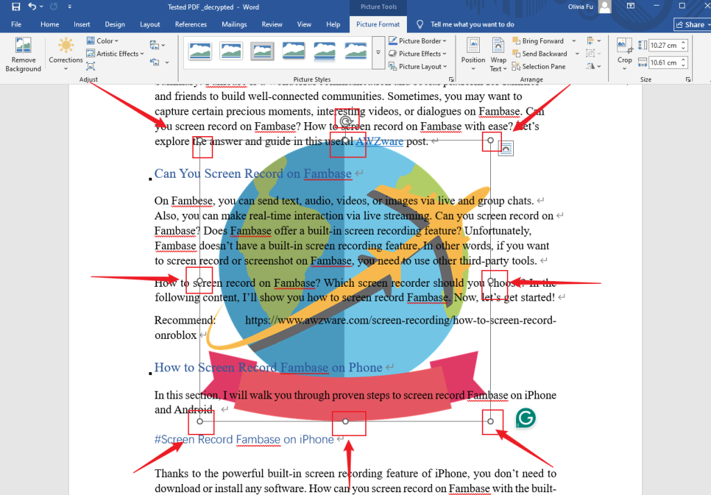 Adjust the side of the logo in Microsoft Word