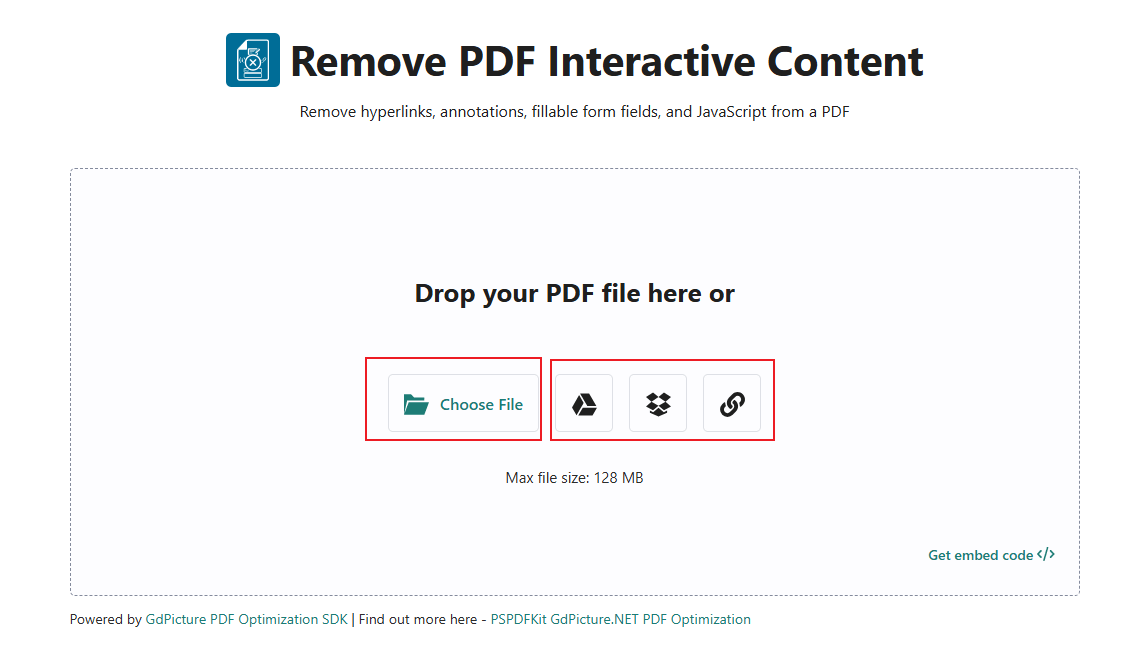 Click Choose File to upload the PDF from your device to AvePDF