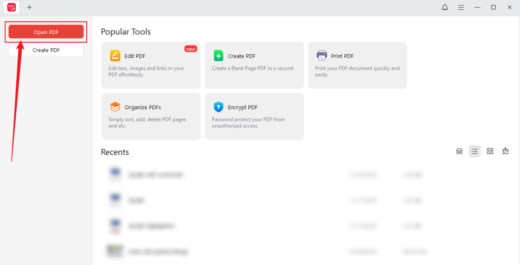 Click Open PDF to upload your target PDF into JOPDF