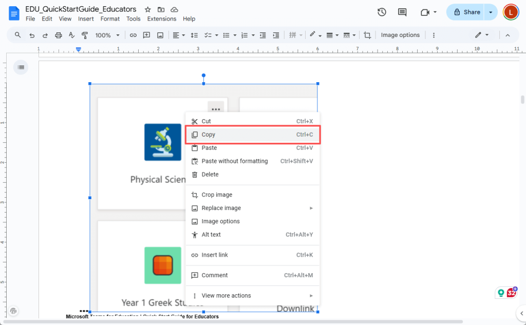 Google Docs Copy Image