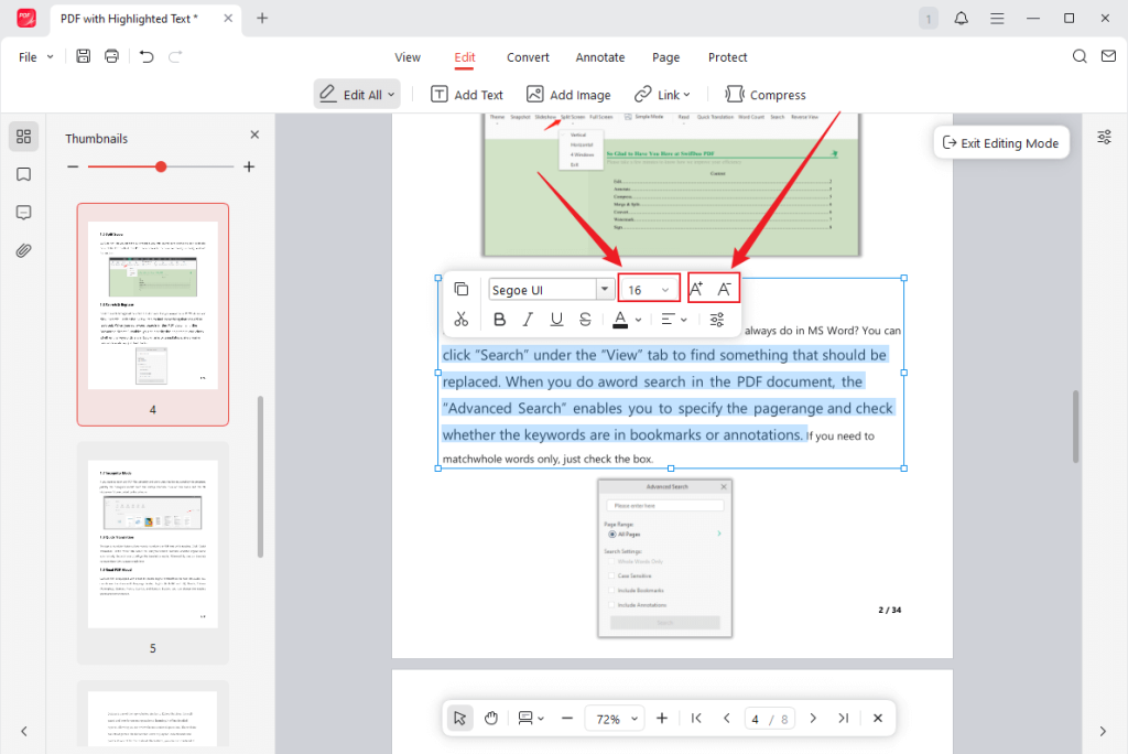 Open the font size list to choose a desired font size in JOPDF
