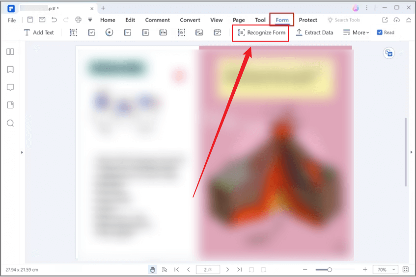 Go to Form and click the Recognize Form option in PDFelement