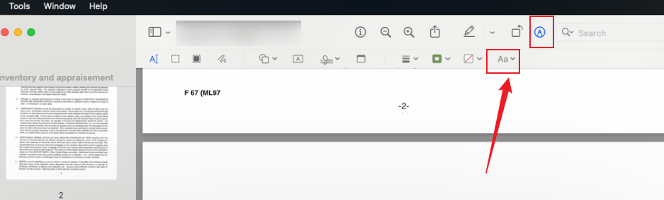 Click the Aa icon under the Markup toolbar in Preview