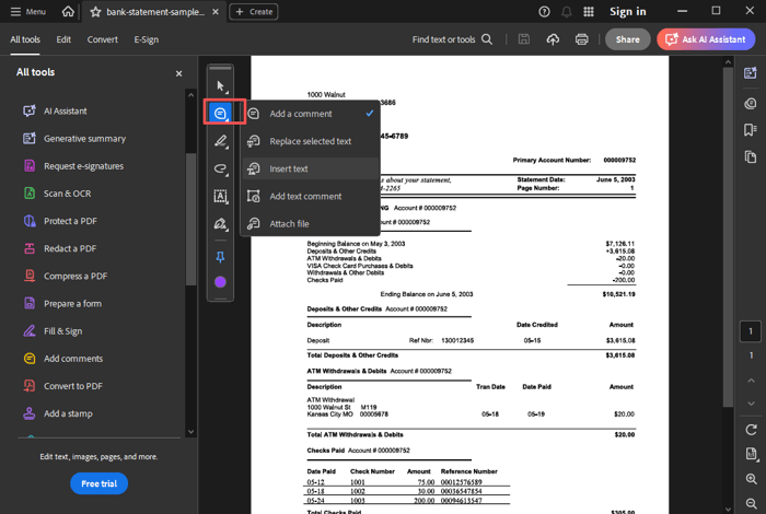 How to Edit a PDF Bank Statement with Adobe Reader 1