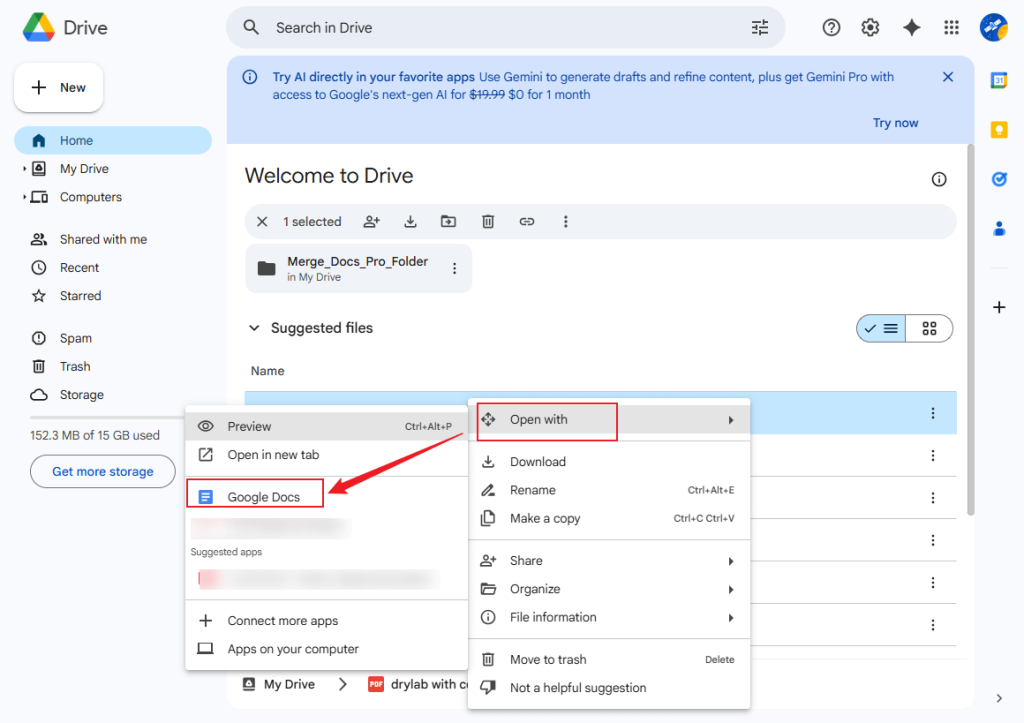 Open the PDF file with Google Docs