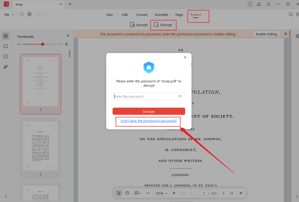 Remove the editing restrictions to make the PDF editable in JOPDF