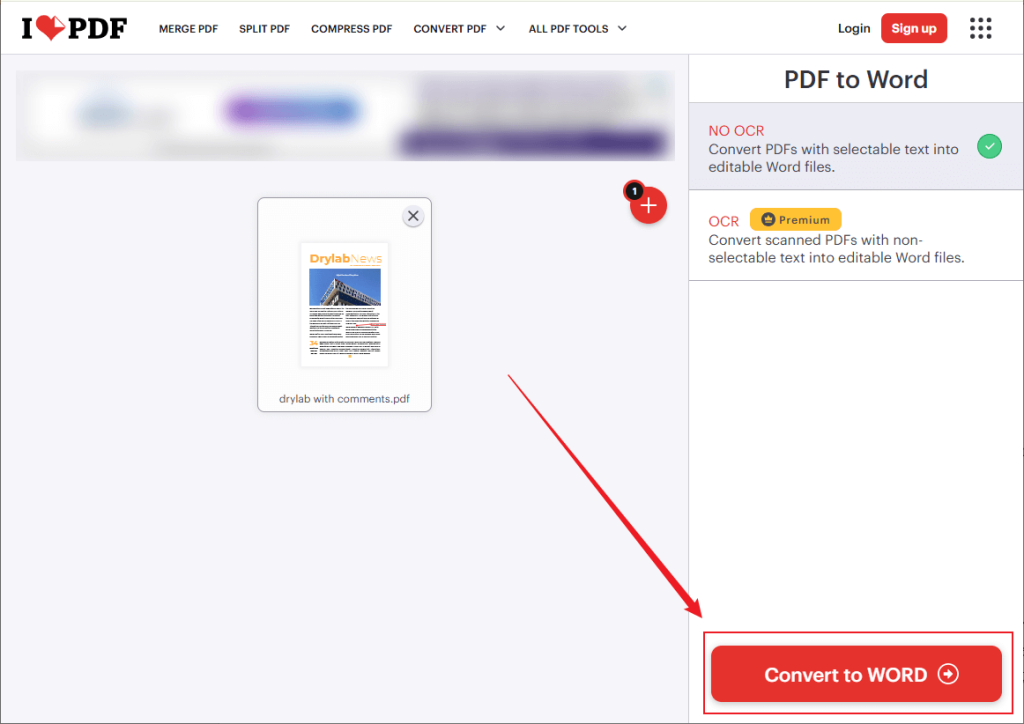 Click the Convert to WORD button in iLovePDF