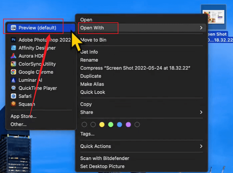 Right-click the screenshot and choose to open it with Preview on Mac