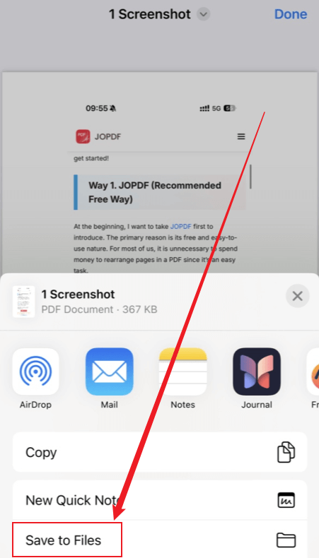 Click the Save to Files option