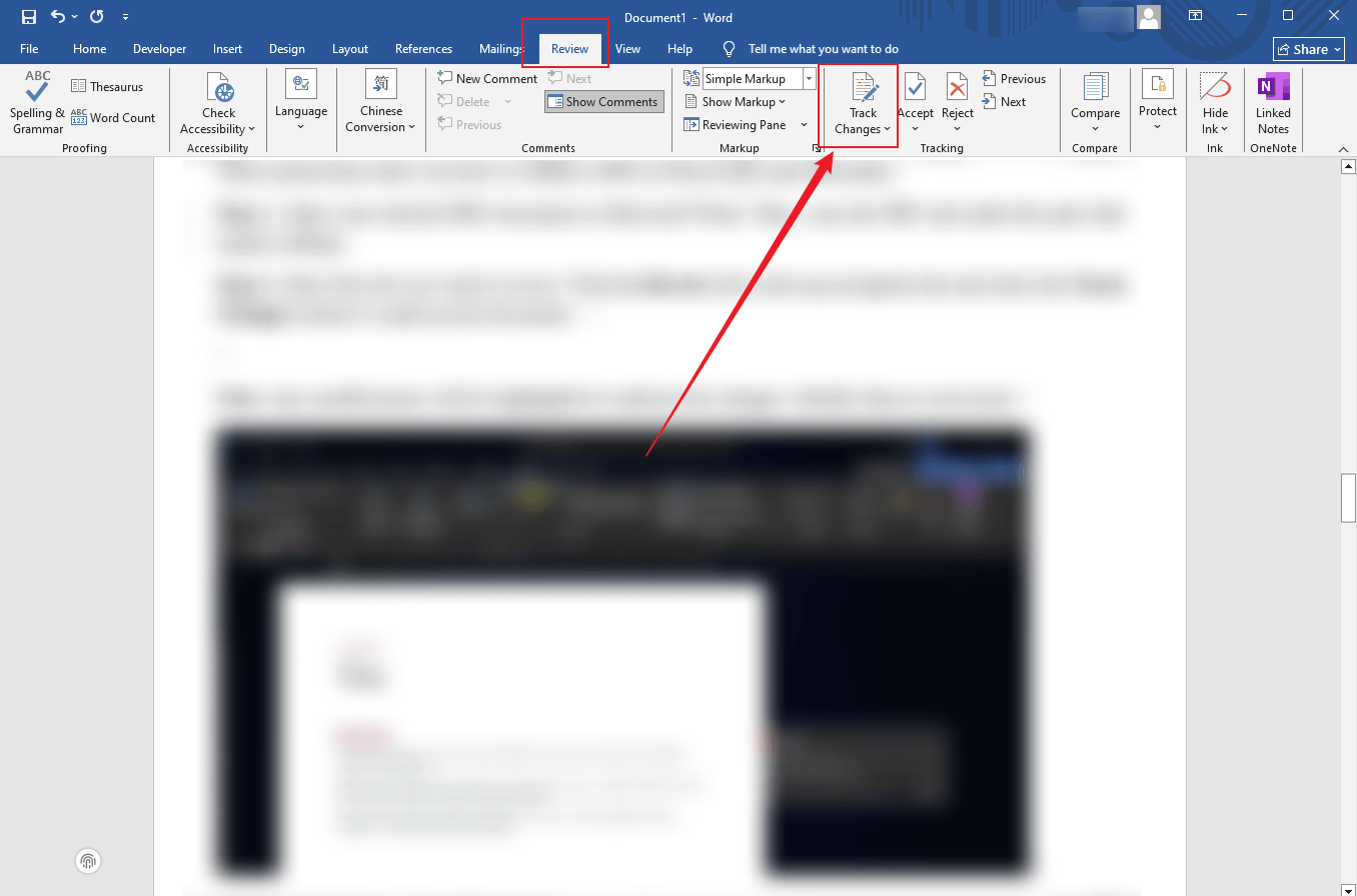 Click Review and select the Track Changes option in Microsoft Word