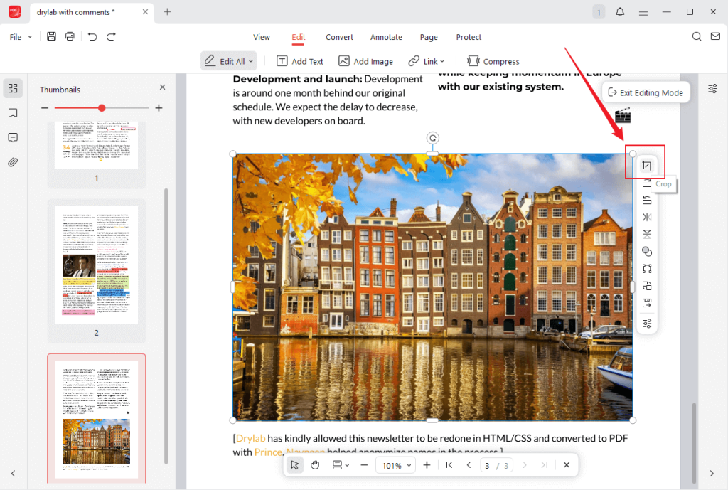 Click the Crop icon in JOPDF