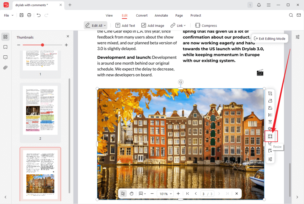 Click the Resize icon in JOPDF