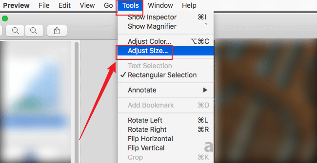 Click Tool and select the Adjust Size option in Preview