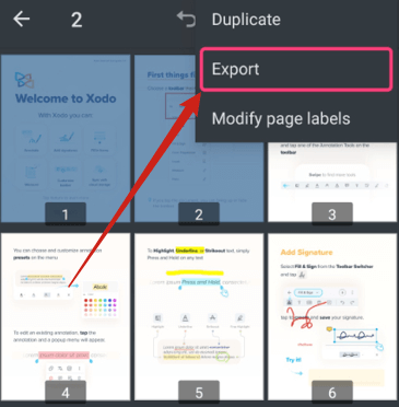 Click the Export option in Xodo PDF Editor